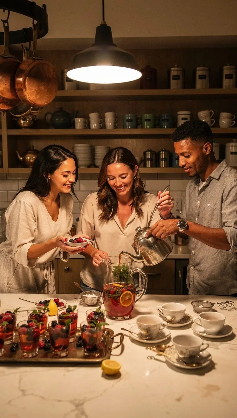 Atpalaiduojanti kambario atmosfera su arbatos puodeliu ir minkšta pledo tekstūra, pabrėžianti komforto svarbą namuose.