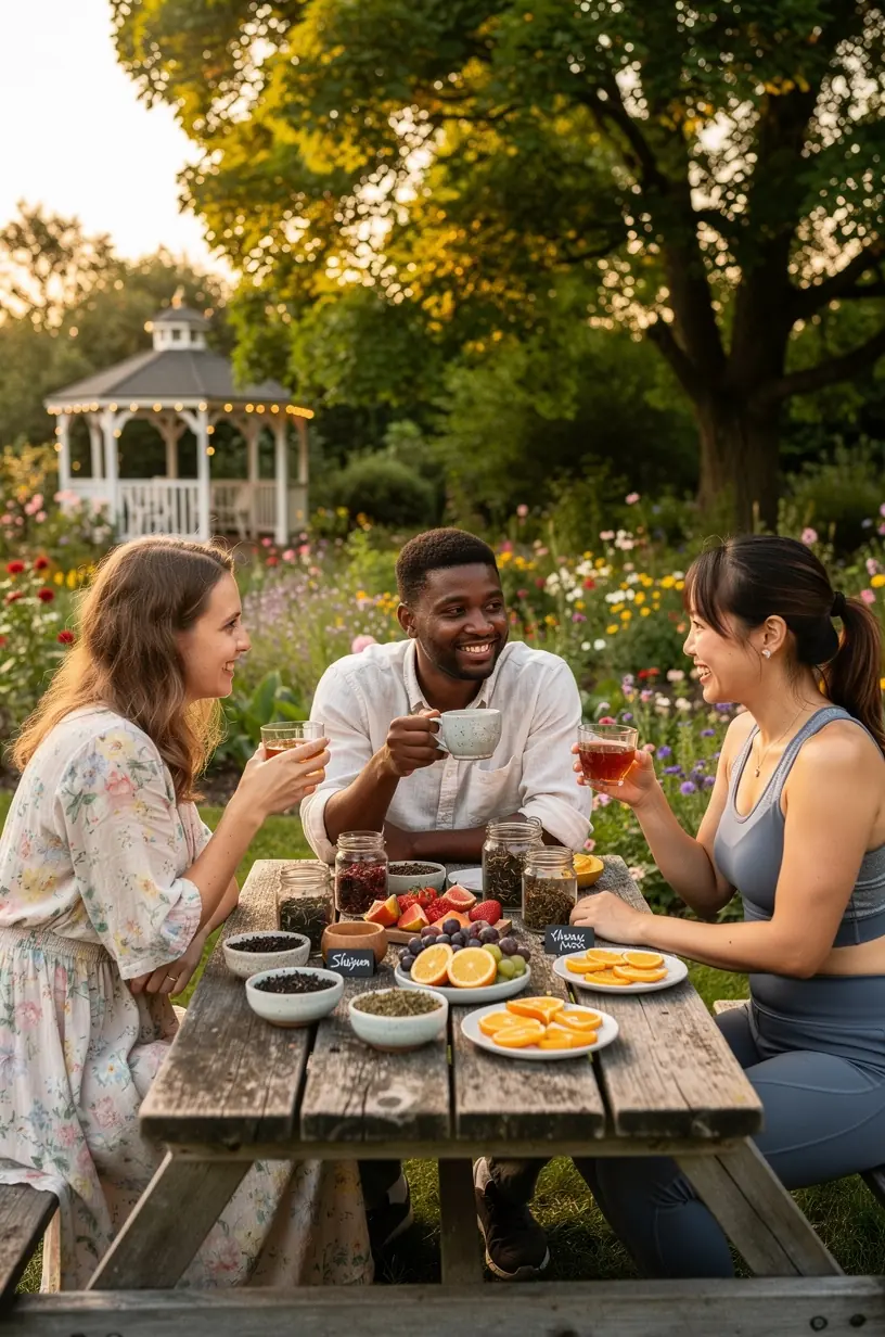 Šiltos arbatos puodelis ant medinio stalo šalia laikrodžio, simbolizuojantis kasdienio ritmo svarbą.